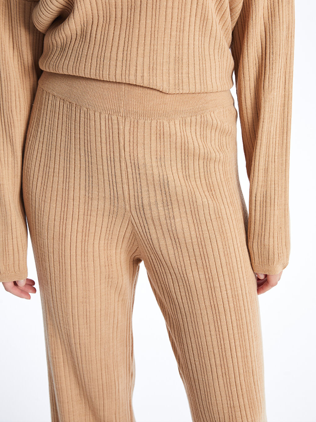 Women's Elasticated Waist Plain Knitwear Trousers -W3H737Z8-VHP