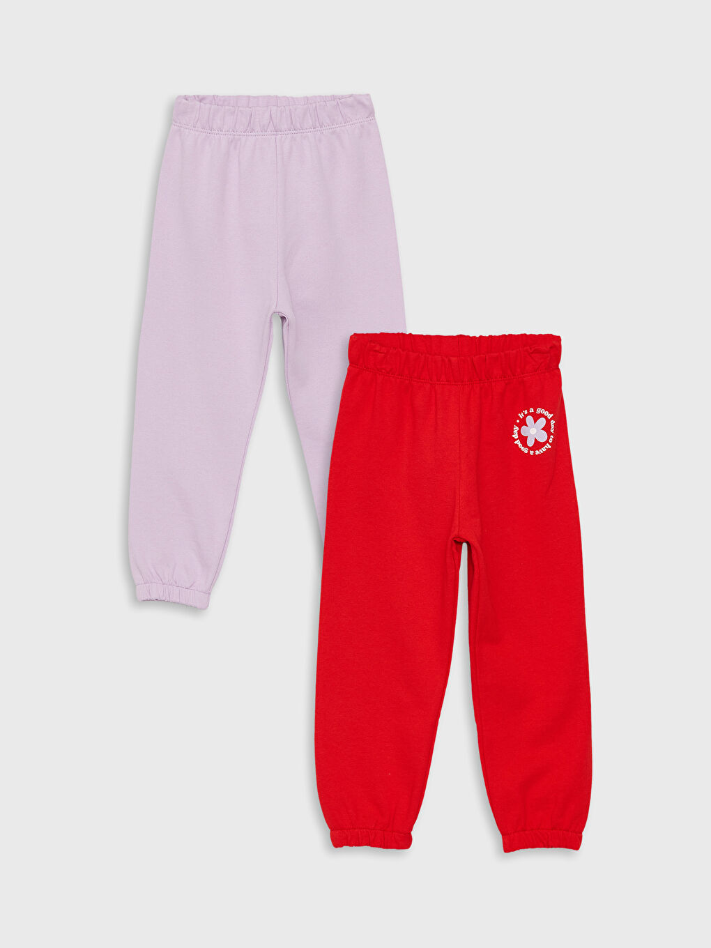 Lila Beli Lastikli Baskılı Kız Bebek Eşofman Alt 2'li