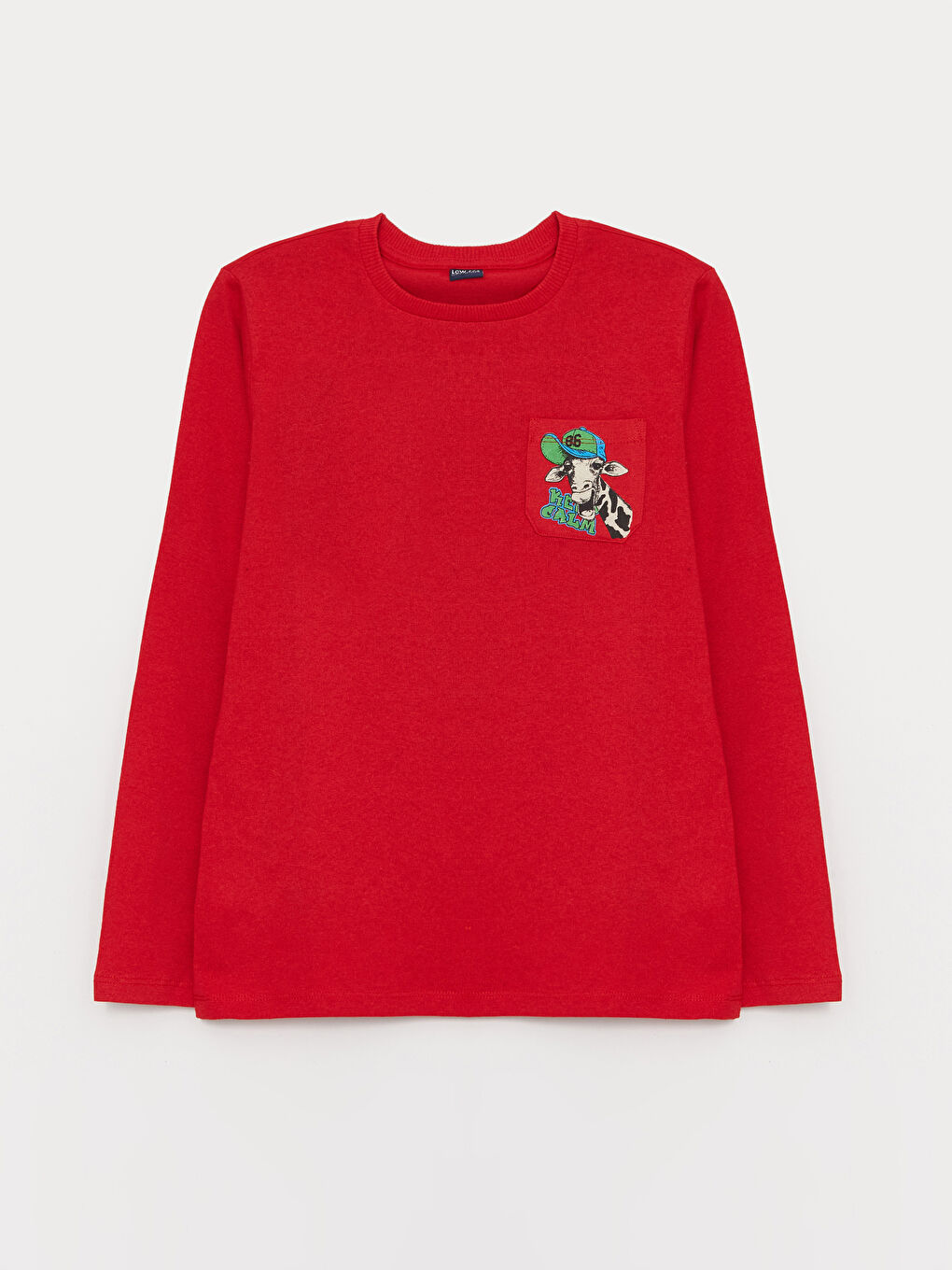 Kırmızı Bisiklet Yaka Baskılı Uzun Kollu Erkek Çocuk Tişört