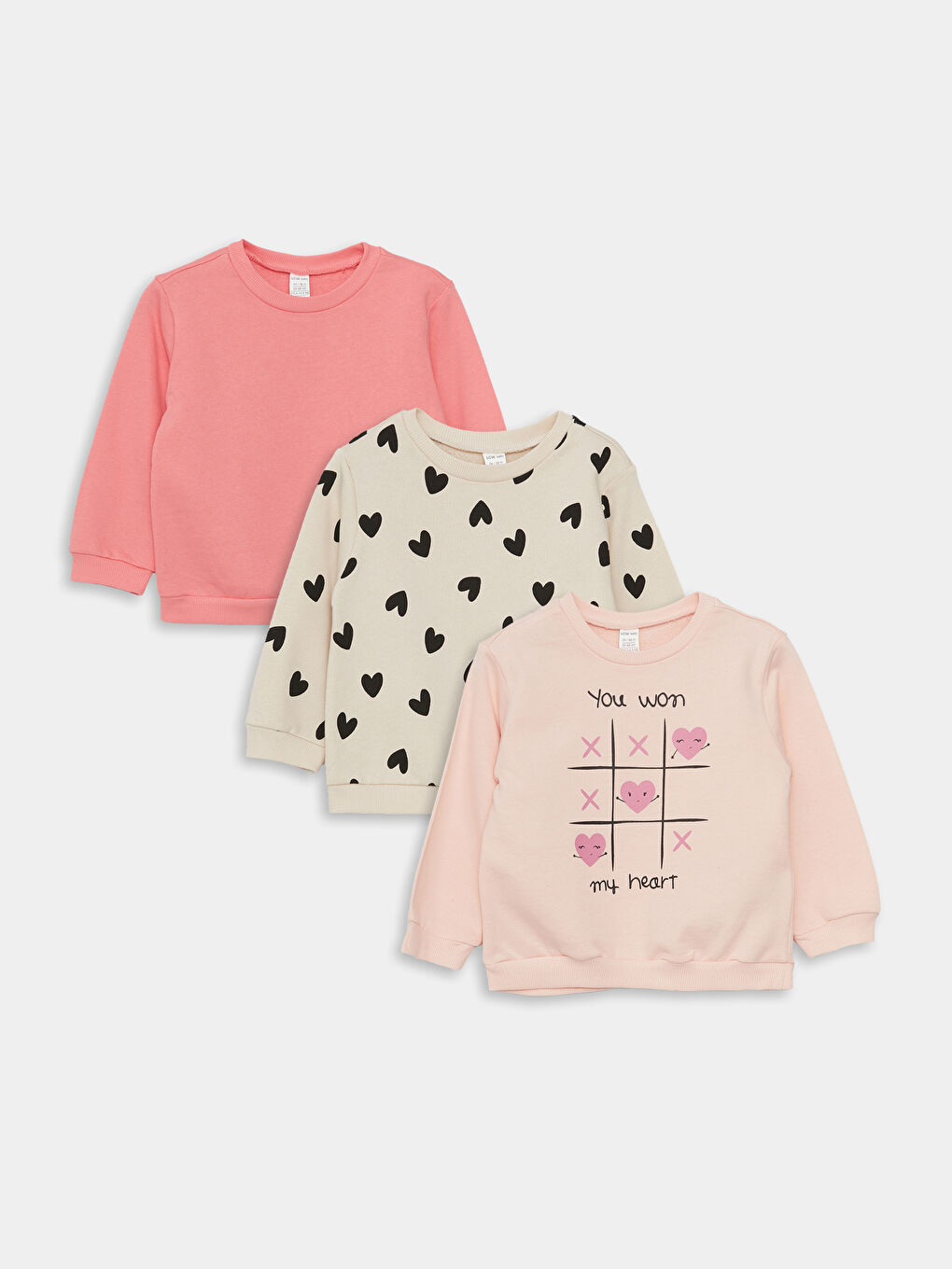 Pembe Bisiklet Yaka Baskılı Kız Bebek Sweatshirt 3'lü