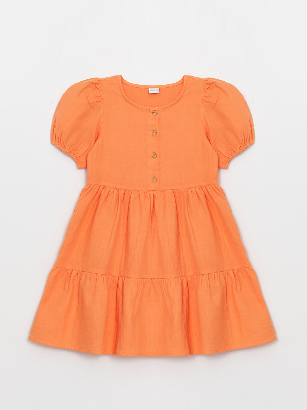 Turuncu Bisiklet Yaka Kısa Kollu Kız Çocuk Elbise