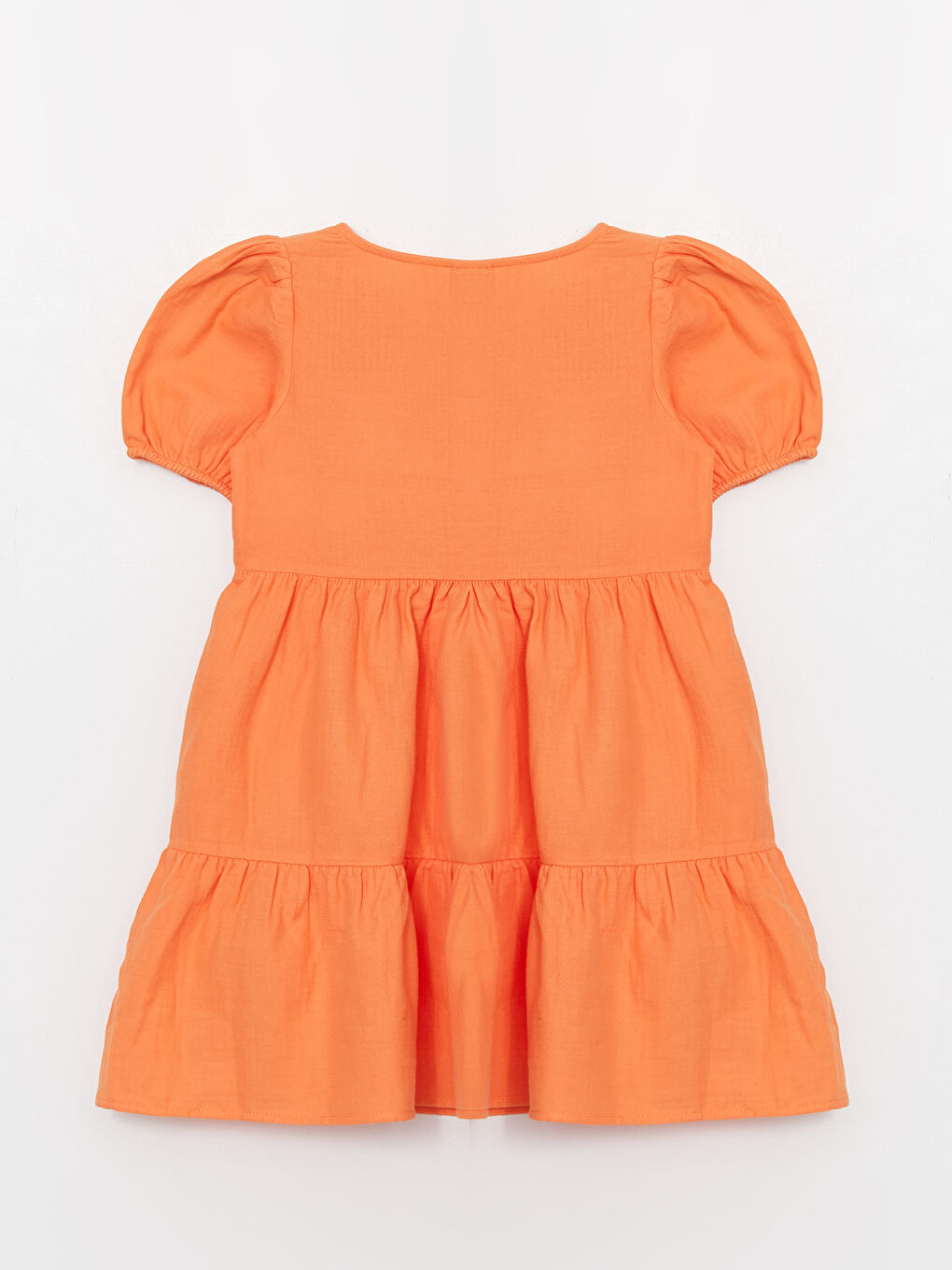 Turuncu Bisiklet Yaka Kısa Kollu Kız Çocuk Elbise-1
