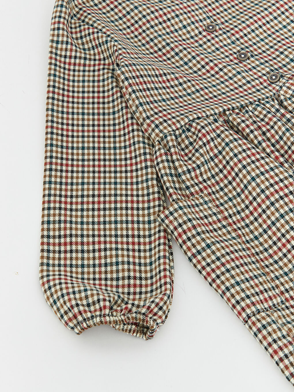 Bej Bisiklet Yaka Ekose Uzun Kollu Kız Çocuk Elbise-5