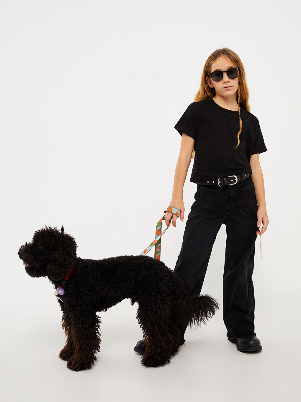 Siyah Bisiklet Yaka Basic Kısa Kollu Kız Çocuk Tişört-1