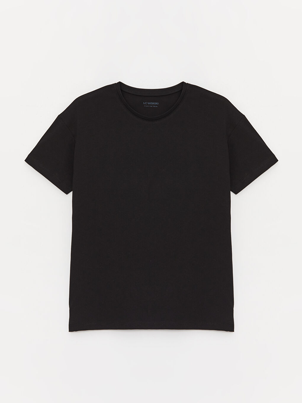 Siyah Bisiklet Yaka Basic Kısa Kollu Kız Çocuk Tişört-4