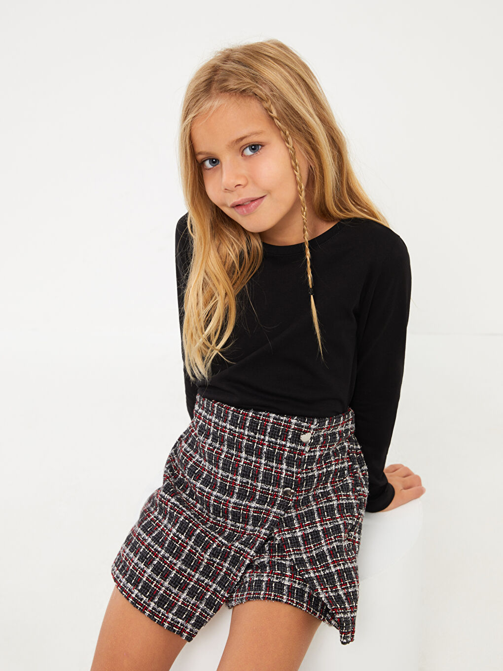 Siyah Bisiklet Yaka Basic Uzun Kollu Kız Çocuk Tişört