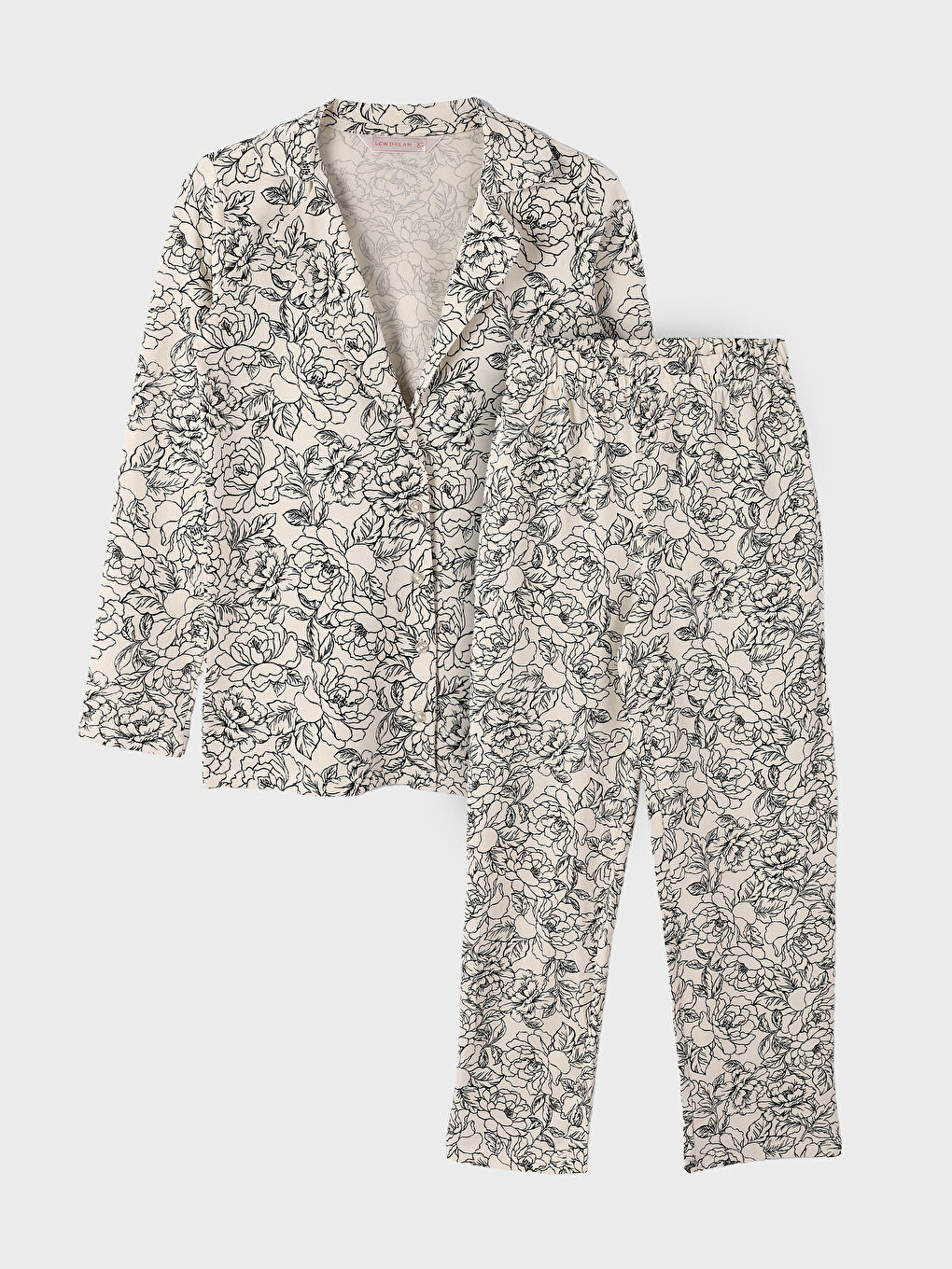 طقم بيجامة بياقة القميص منقوش للسيدات