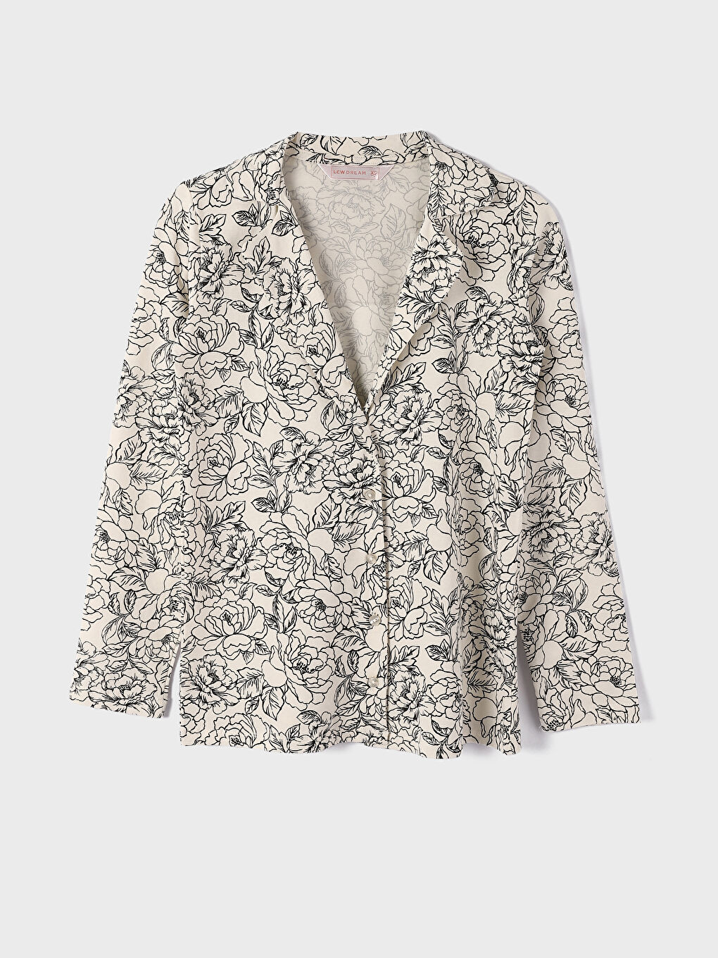 طقم بيجامة بياقة القميص منقوش للسيدات-1