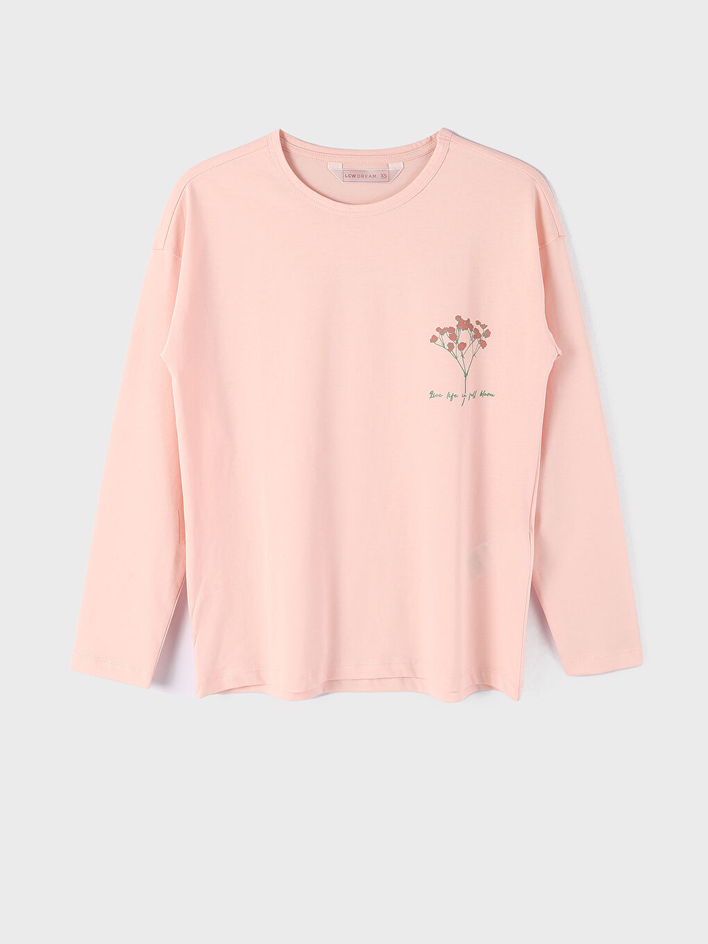 طقم بيجامة كم طويل مطبوع بياقة دائرية للسيدات-1