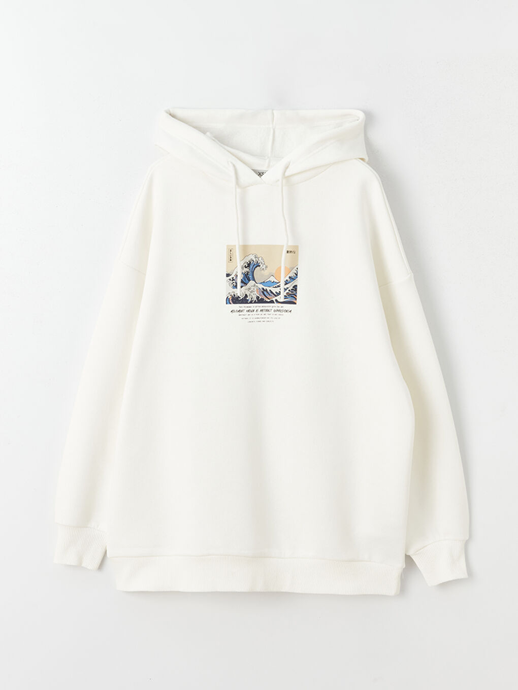 Ekru Baskılı Oversize Kadın Kalın Hoodie-5