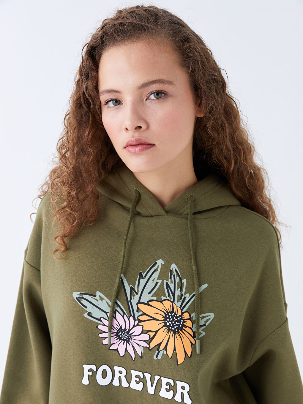 XSIDE Yeşil Baskılı Uzun Kollu Oversize Kadın Hoodie - 1