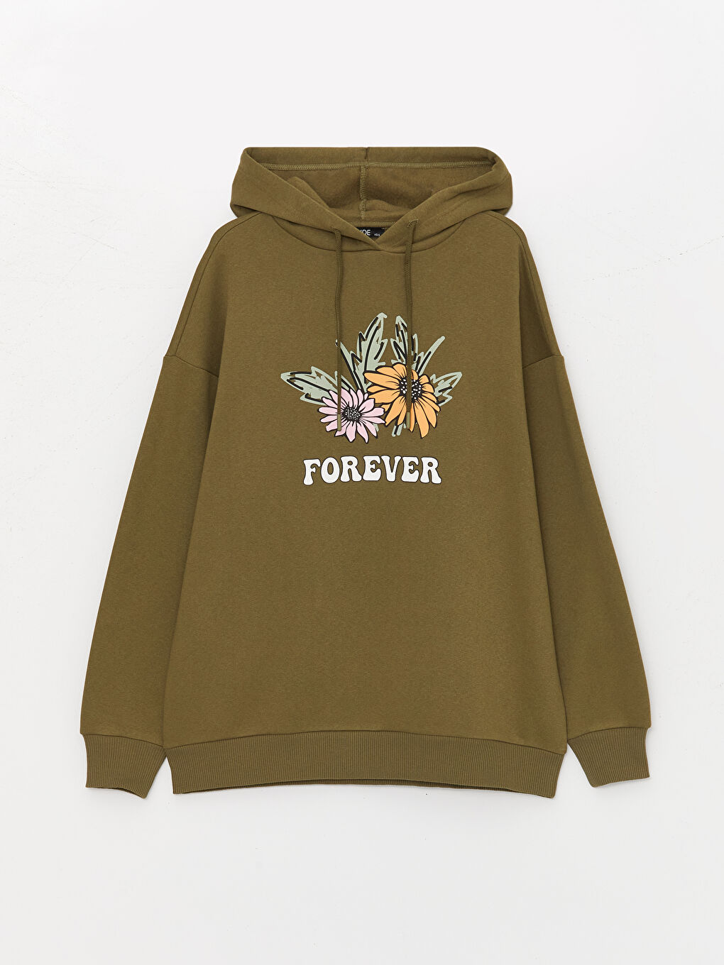 XSIDE Yeşil Baskılı Oversize Kadın Kalın Hoodie - 5