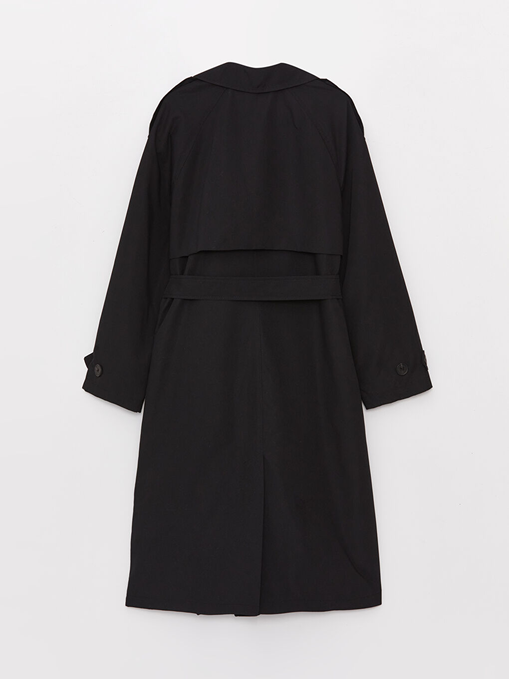 Siyah Ceket Yaka Düz Uzun Kollu Kadın Trençkot-7