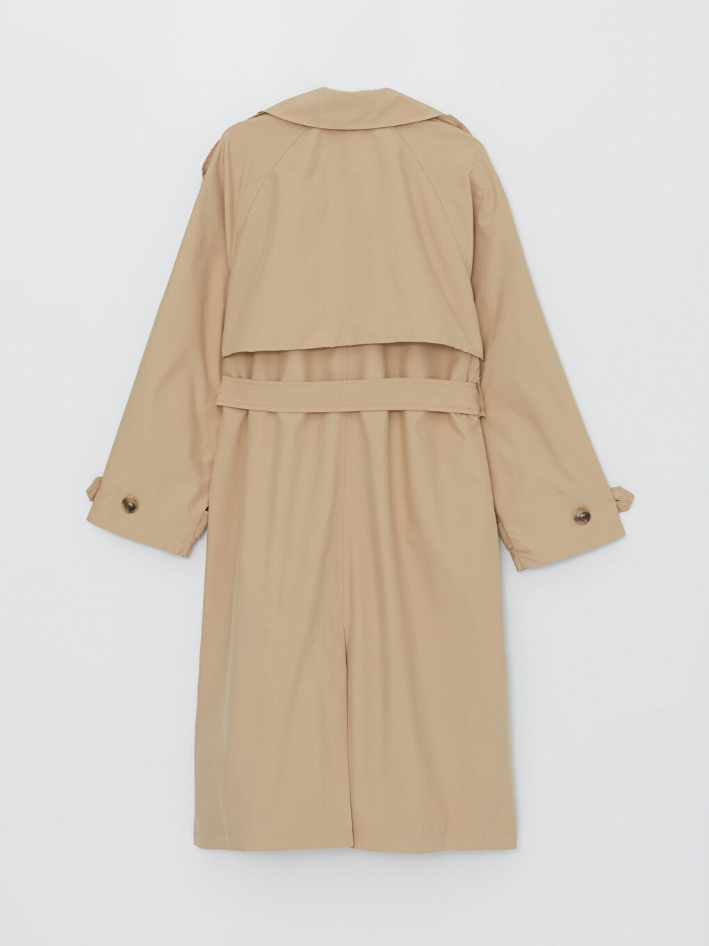 Bej Ceket Yaka Düz Uzun Kollu Kadın Trençkot-10