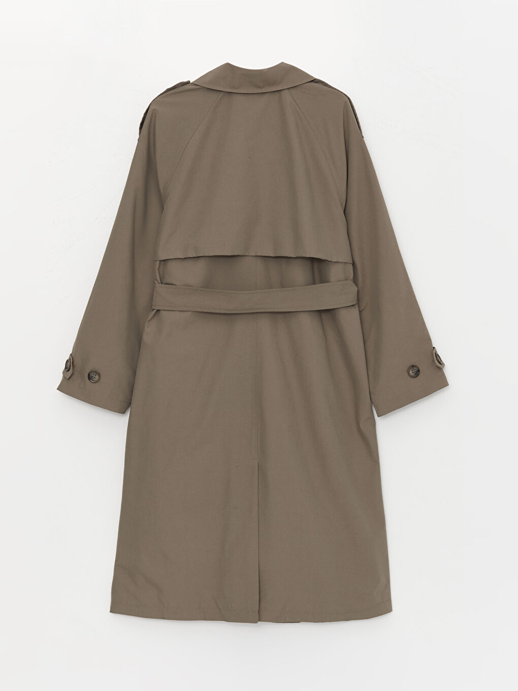 Haki Ceket Yaka Düz Uzun Kollu Kadın Trençkot-5