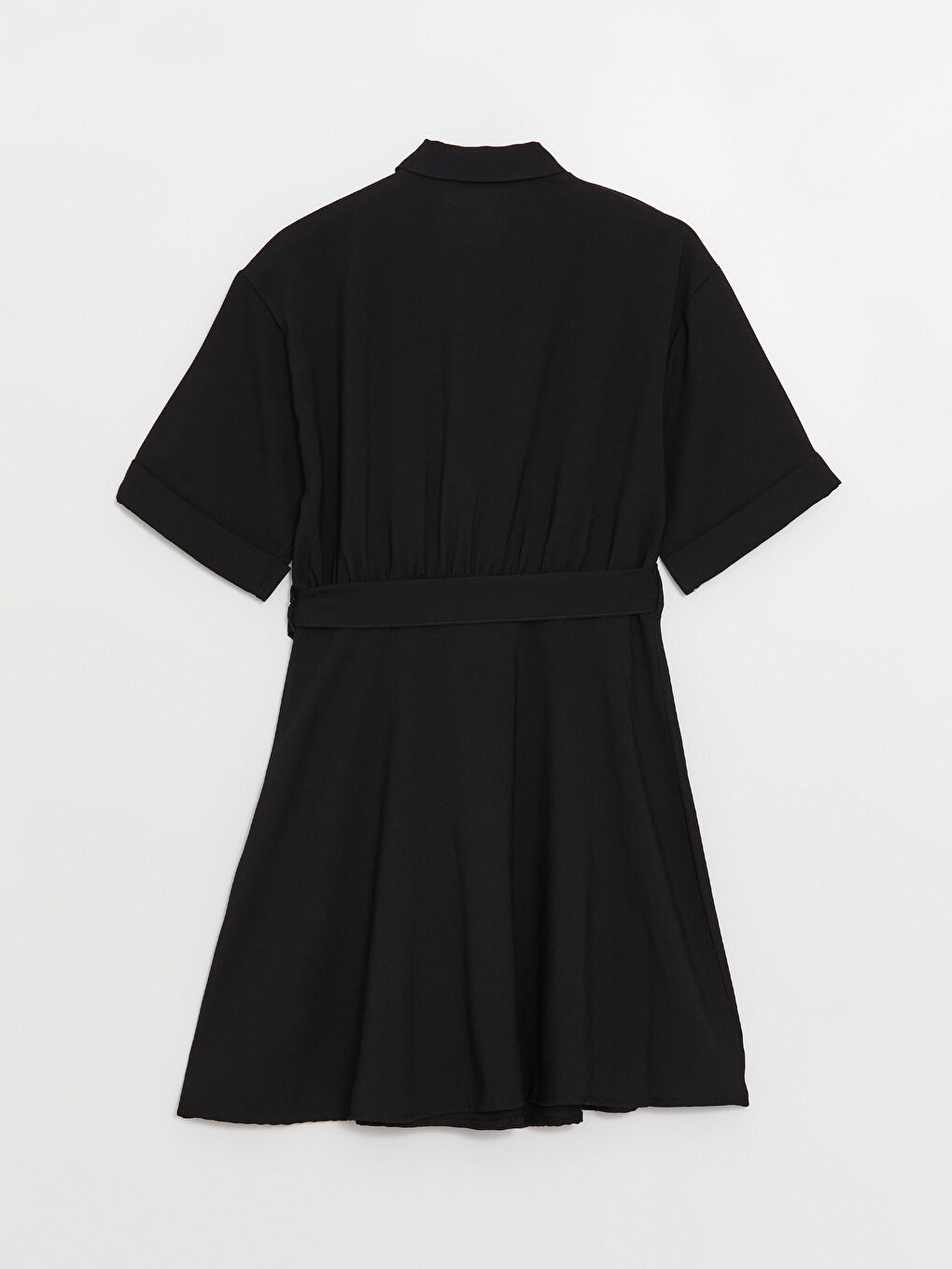 Siyah Düz Kısa Kollu Kadın Gömlek Elbise-6