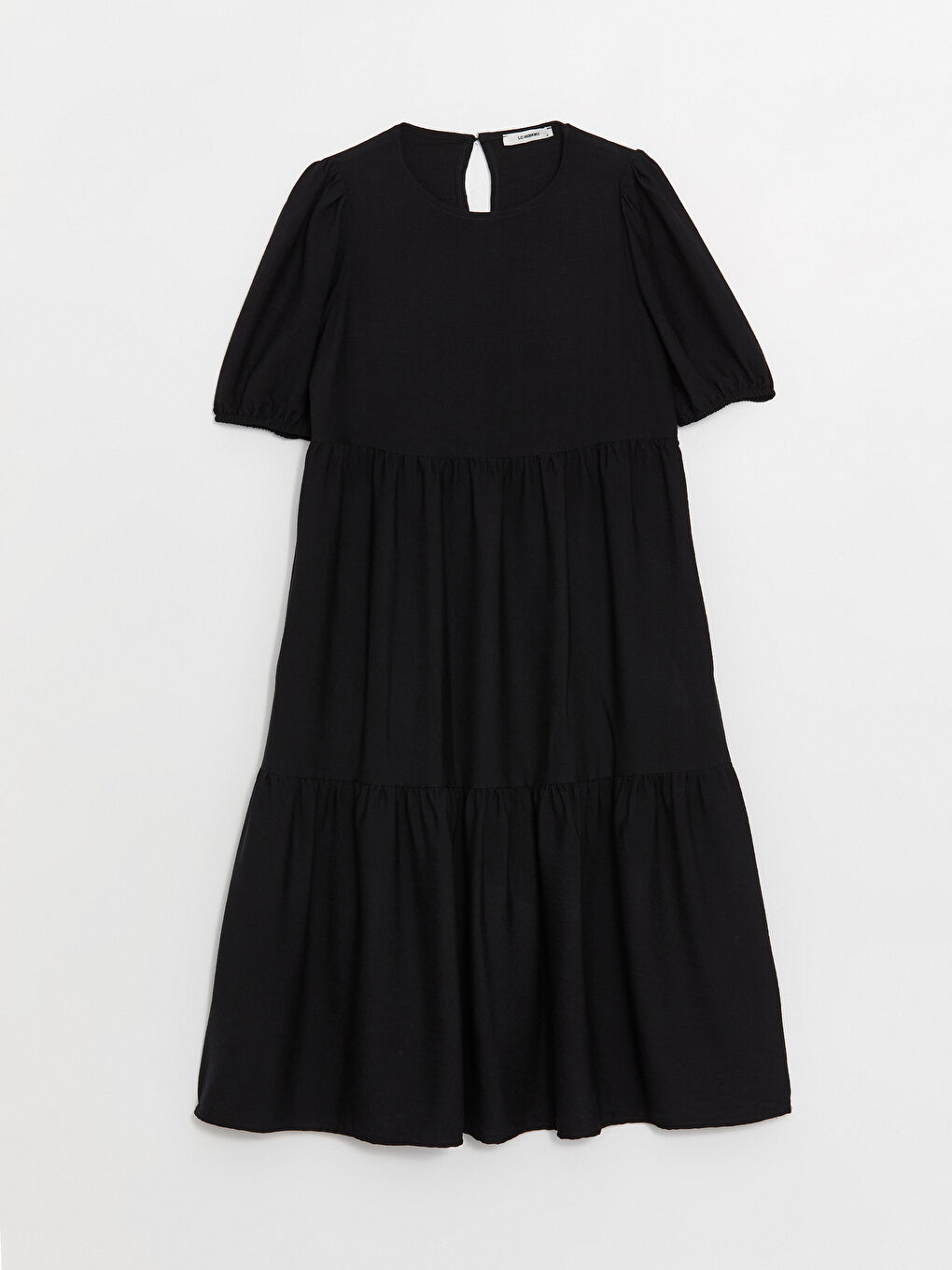 Siyah Bisiklet Yaka Düz Kısa Kollu Kadın Elbise-5