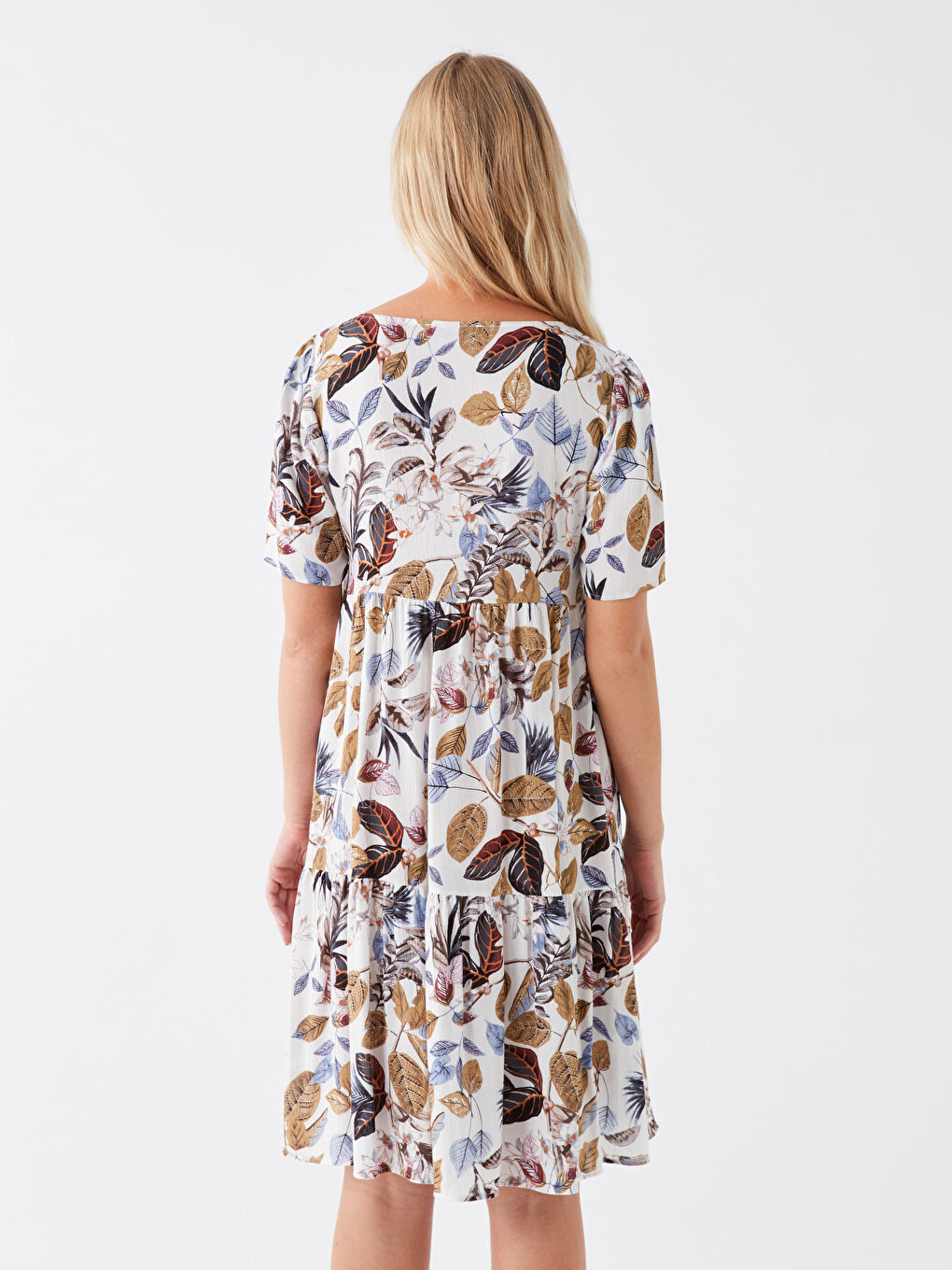 Karışık V Yaka Çiçekli Kısa Kollu Kadın Elbise-4