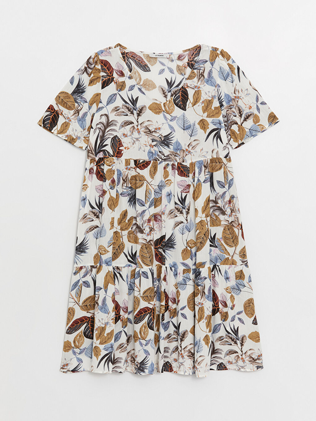 Karışık V Yaka Çiçekli Kısa Kollu Kadın Elbise-5