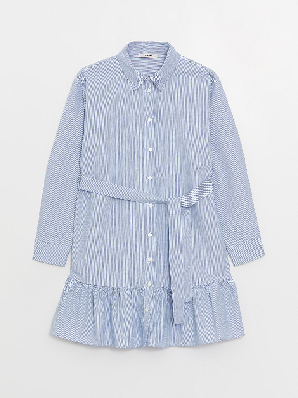 Mavi Çizgili Uzun Kollu Kadın Gömlek Elbise-5