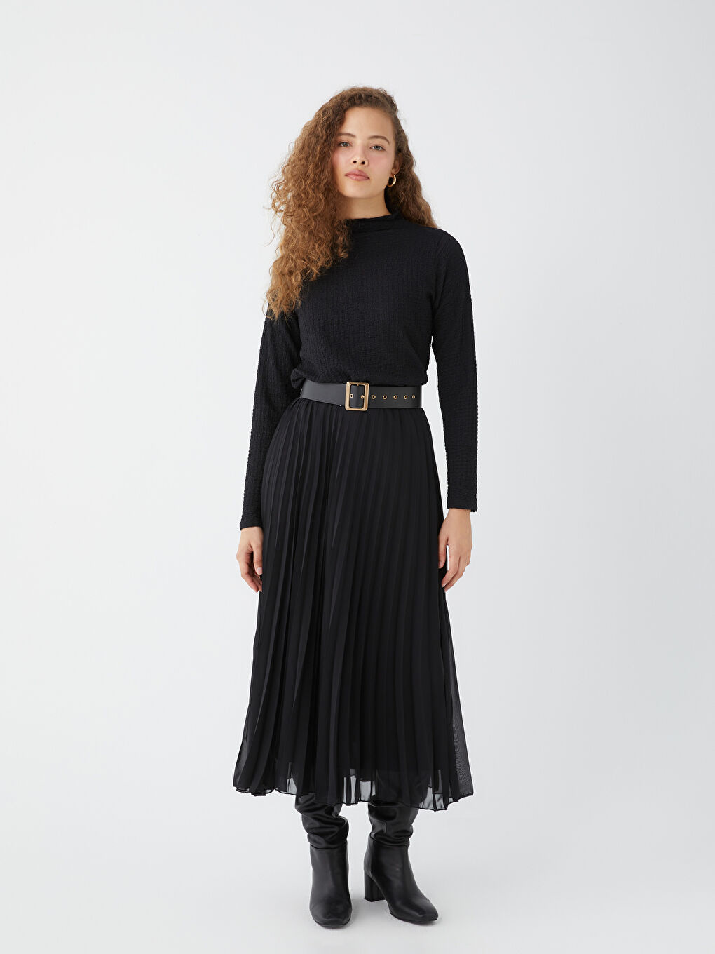 Siyah Beli Lastikli Rahat Kalıp Kadın Etek