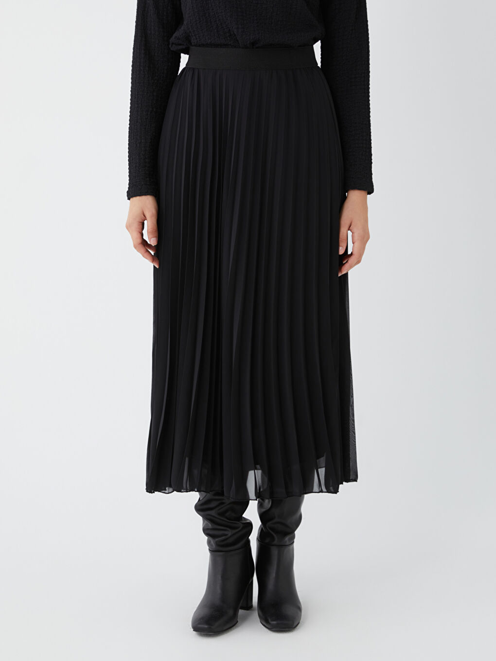 Siyah Beli Lastikli Rahat Kalıp Kadın Etek-2