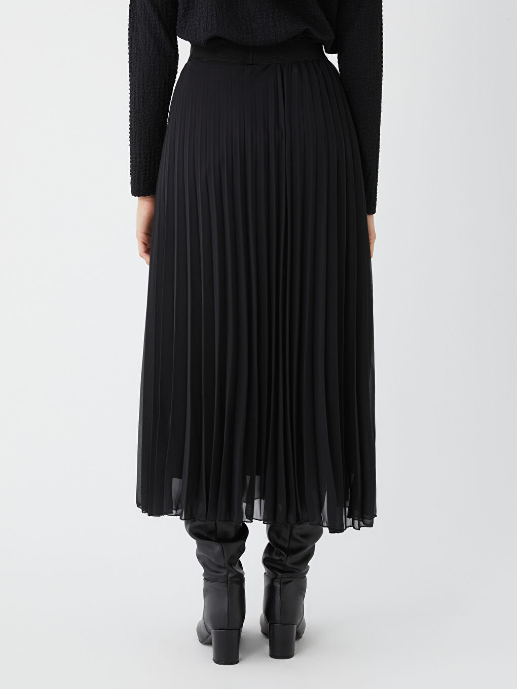 Siyah Beli Lastikli Rahat Kalıp Kadın Etek-3