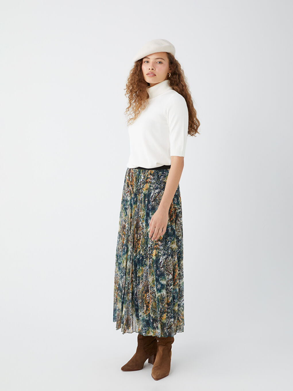 Karışık Beli Lastikli Rahat Kalıp Desenli Kadın Etek