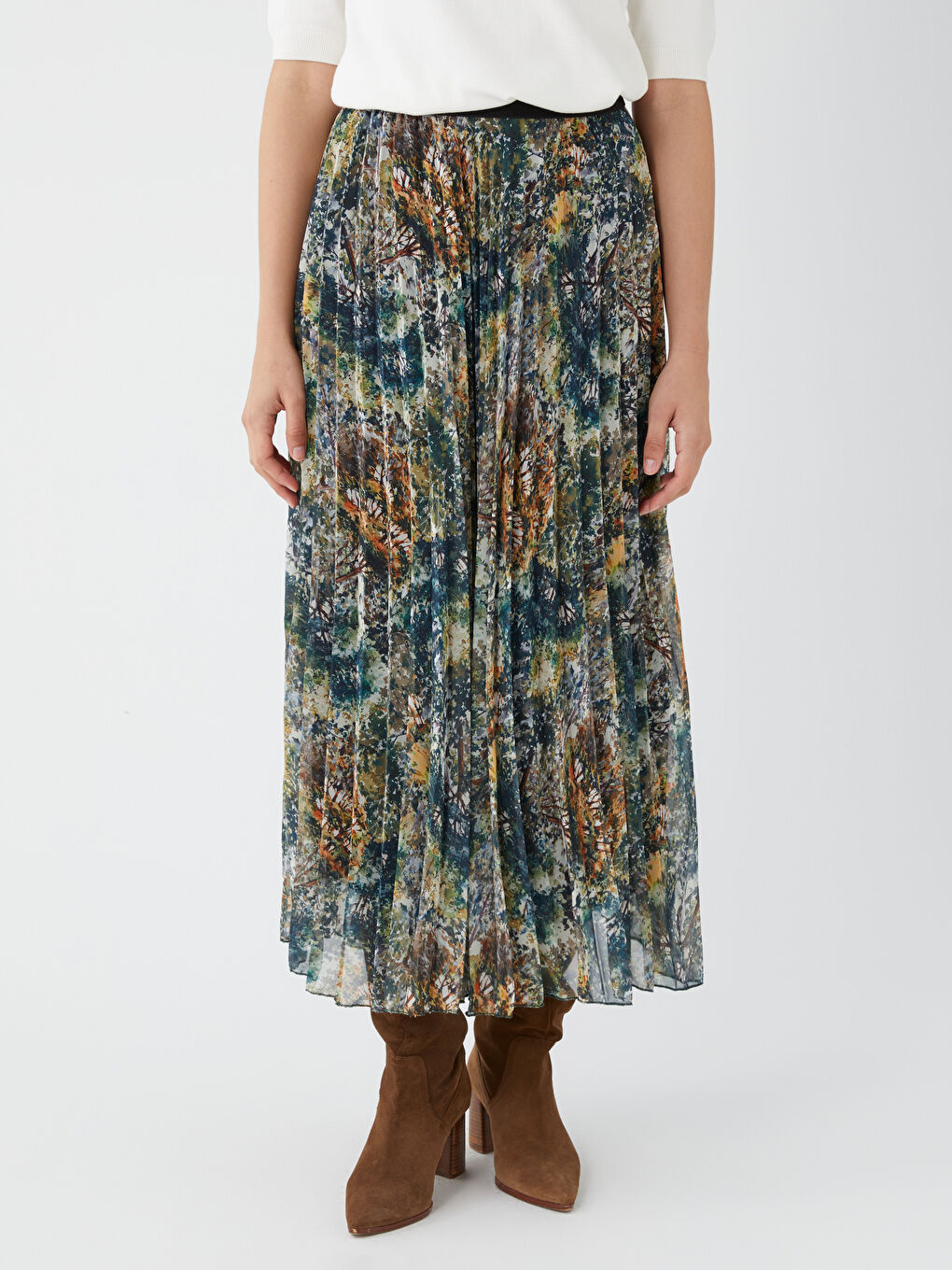 Karışık Beli Lastikli Rahat Kalıp Desenli Kadın Etek-3