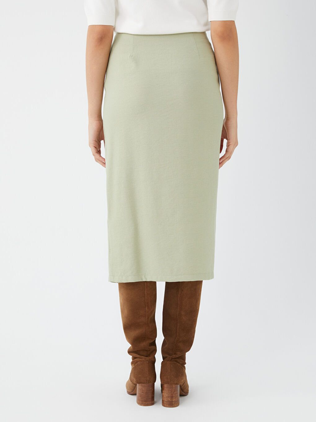 Haki Kadın Rahat Kalıp Düz Etek-3