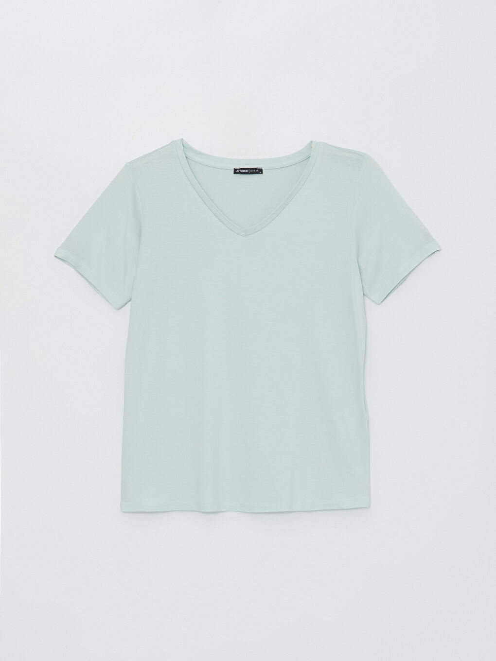 Yeşil V Yaka Düz Kısa Kollu Kadın Tişört-5