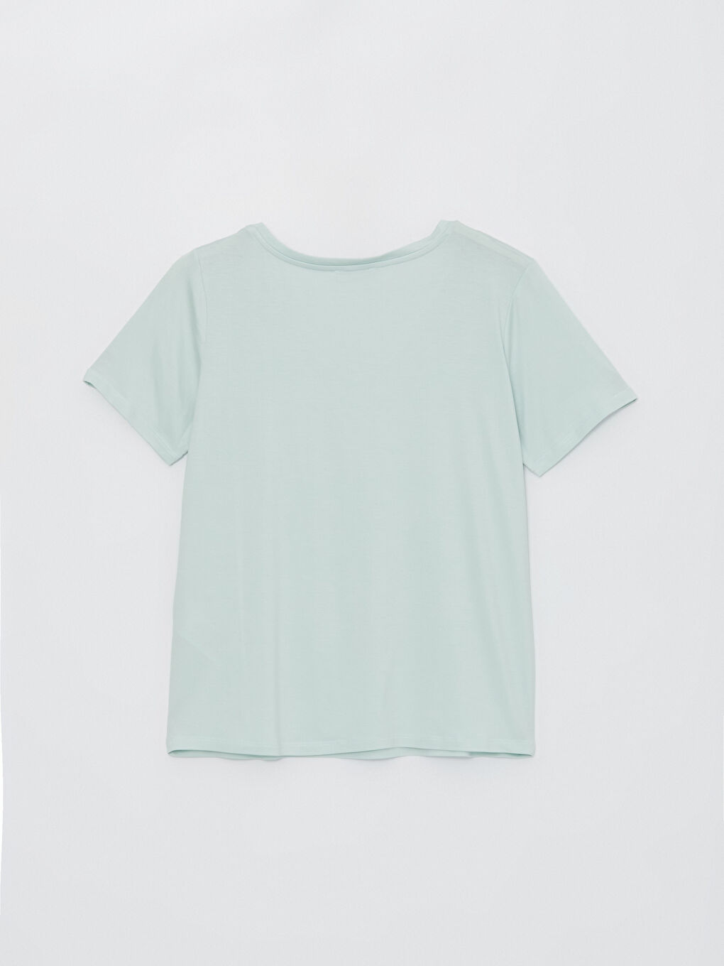 Yeşil V Yaka Düz Kısa Kollu Kadın Tişört-6