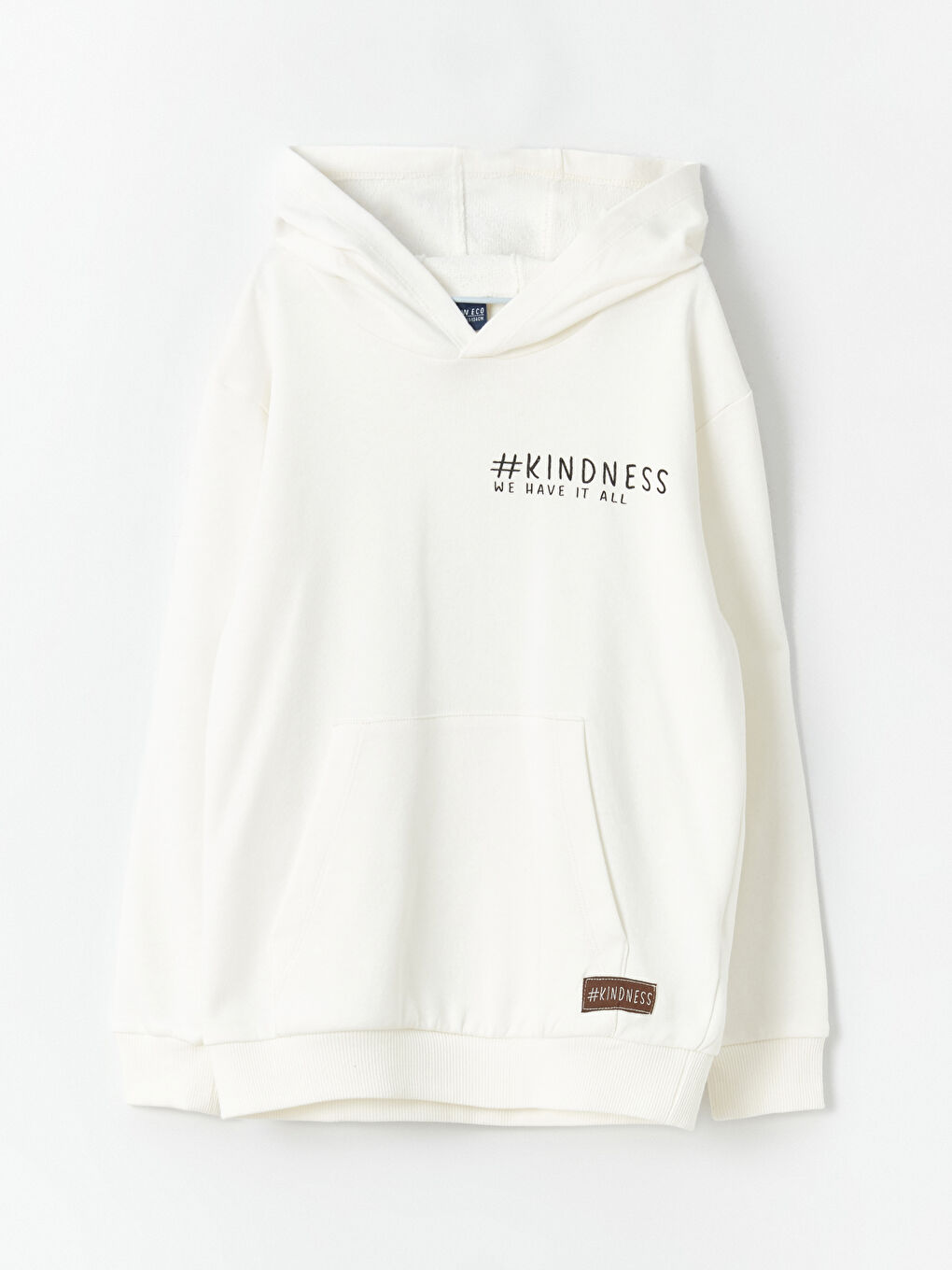 Beyaz Baskılı Uzun Kollu Erkek Çocuk Hoodie