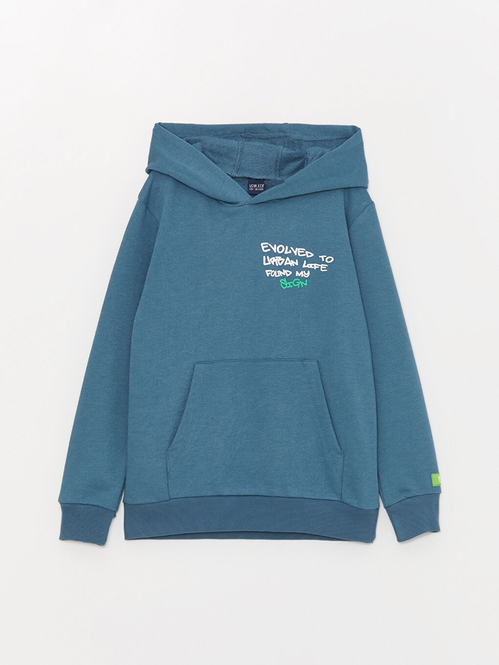 Mavi Baskılı Uzun Kollu Erkek Çocuk Hoodie
