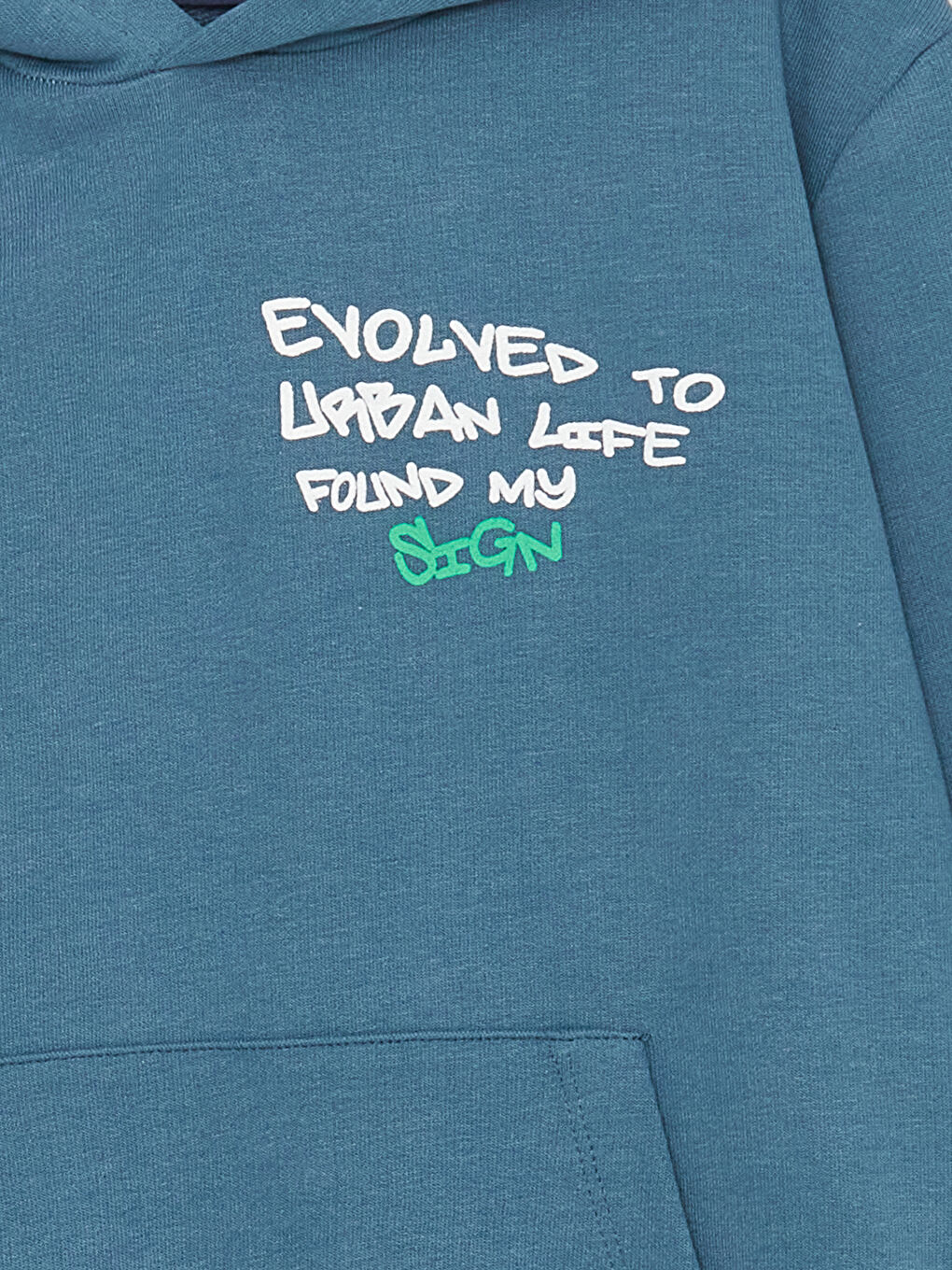 Mavi Baskılı Uzun Kollu Erkek Çocuk Hoodie-1