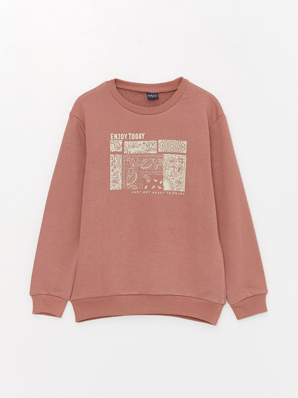 Kahverengi Bisiklet Yaka Baskılı Uzun Kollu Erkek Çocuk Sweatshirt