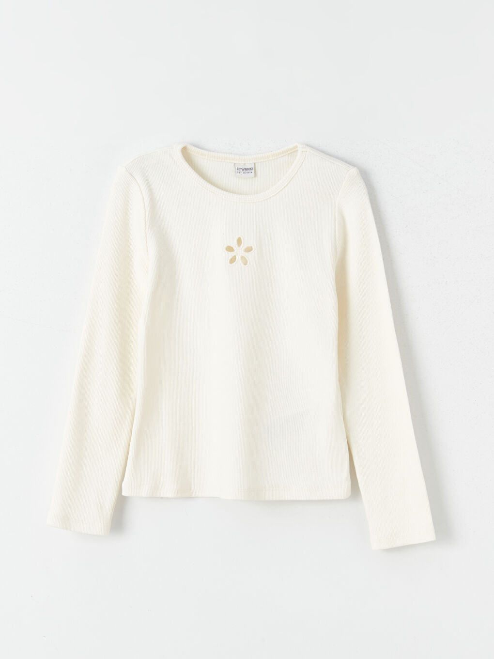 Ekru Bisiklet Yaka Kız Çocuk Tişört