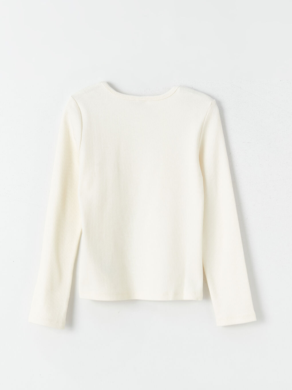 Ekru Bisiklet Yaka Kız Çocuk Tişört-1