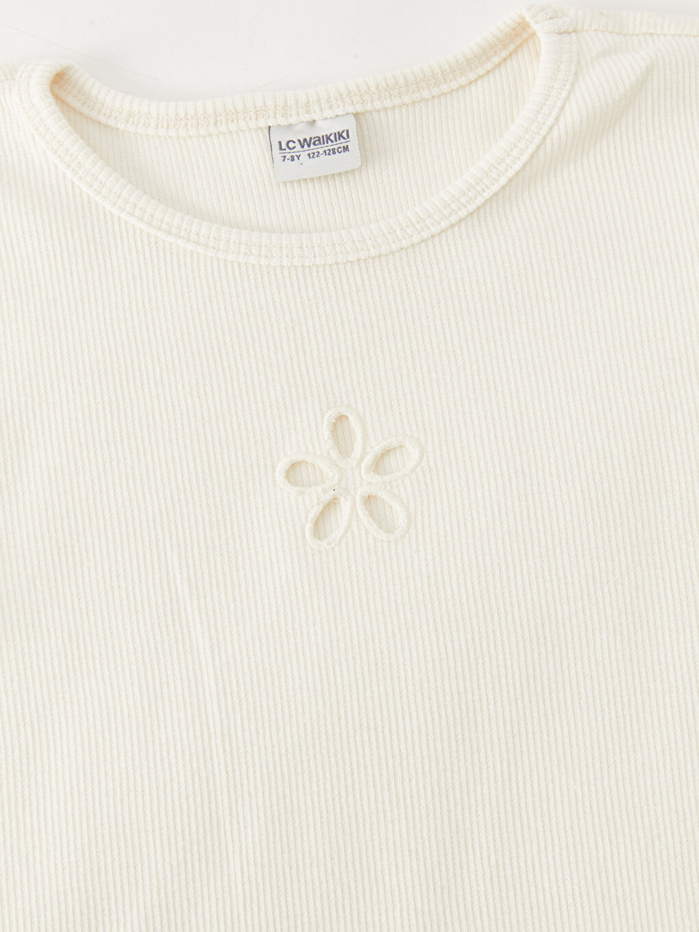 Ekru Bisiklet Yaka Kız Çocuk Tişört-2