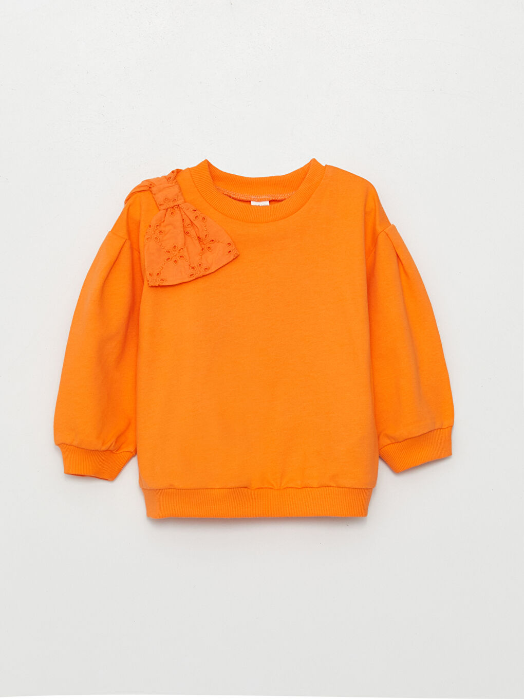 Crew Neck Bow Detailed Long Sleeve Baby Girl Sweatshirt