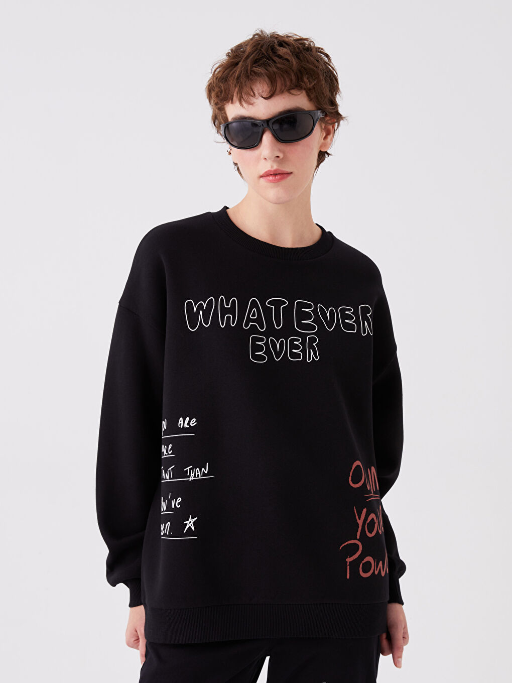 Crew Neck Printed Oversize Women's Thick Sweatshirt