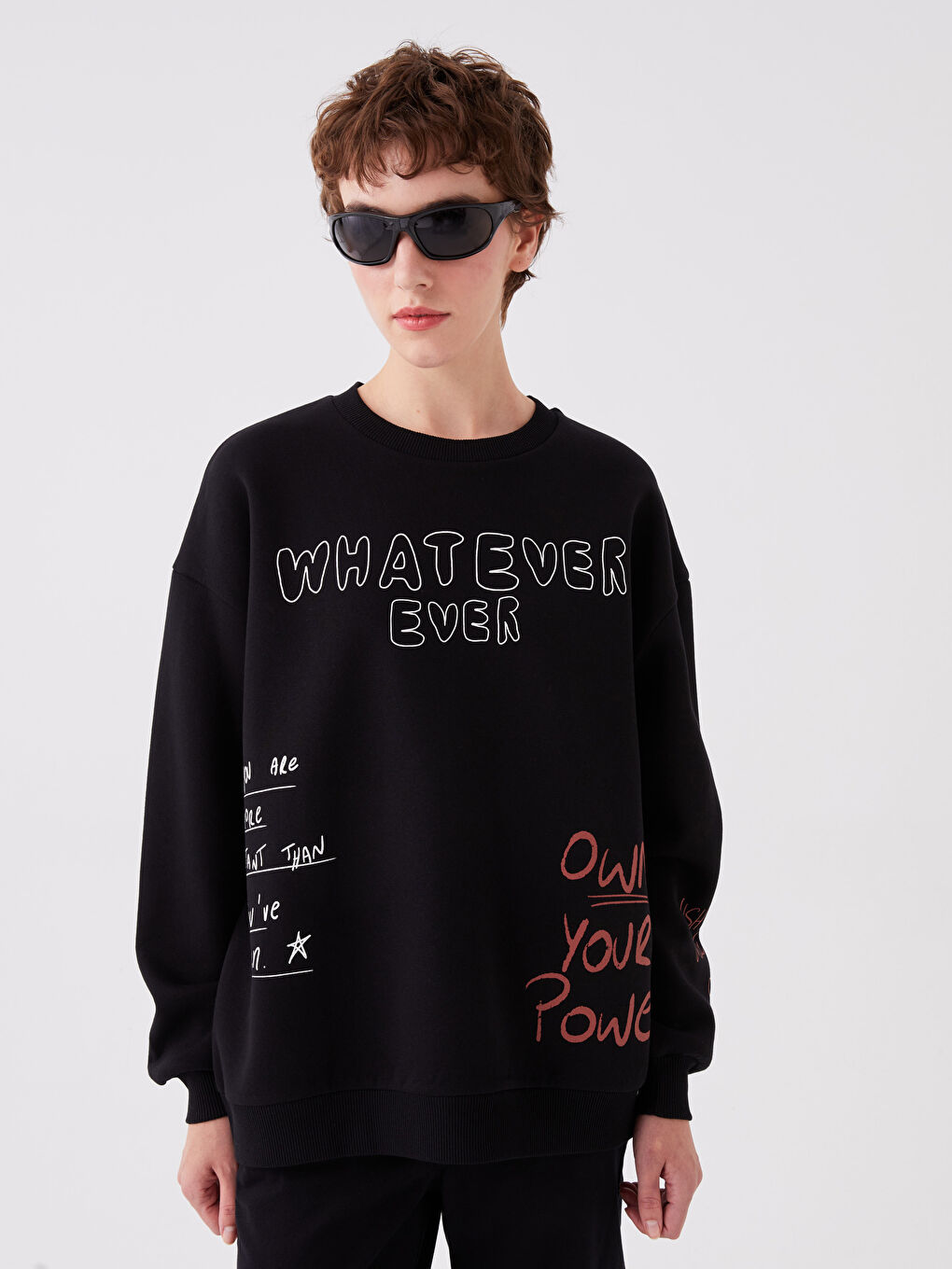 Crew Neck Printed Oversize Women's Thick Sweatshirt-1