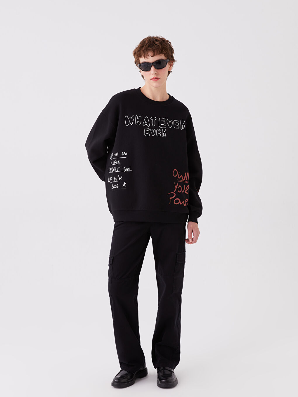 Crew Neck Printed Oversize Women's Thick Sweatshirt-2