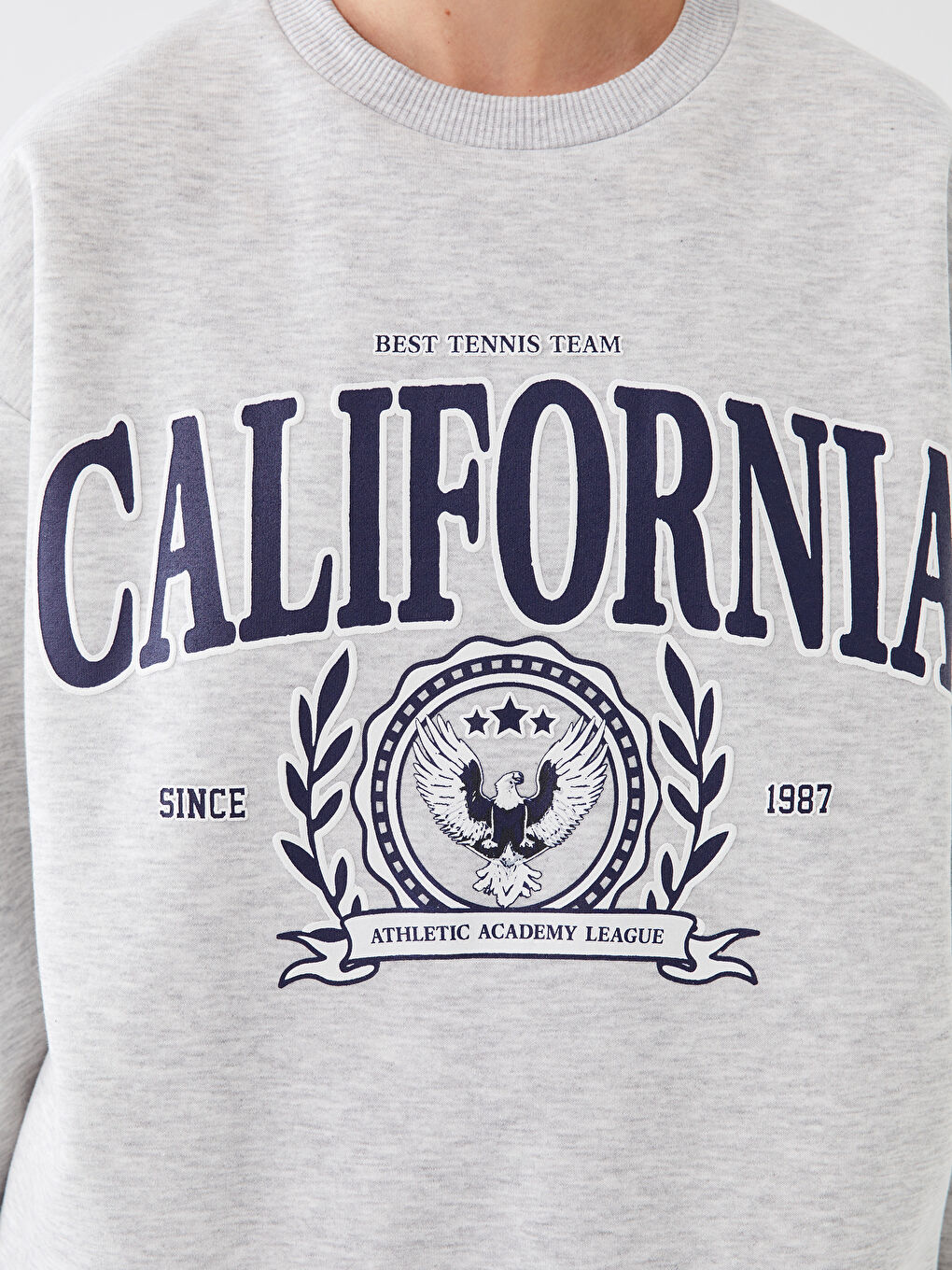 Gri Bisiklet Yaka Baskılı Oversize Kadın Kalın Sweatshirt-3