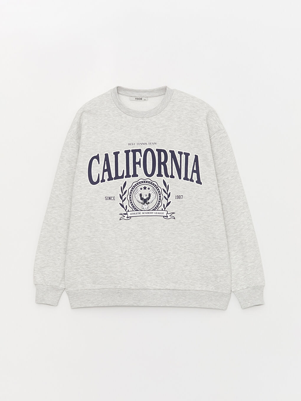 Gri Bisiklet Yaka Baskılı Oversize Kadın Kalın Sweatshirt-5