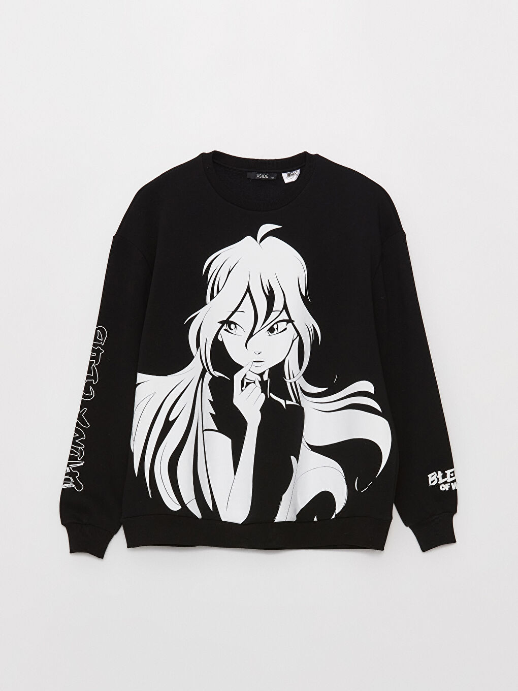 XSIDE Yeni Siyah Bisiklet Yaka Winx Club Baskılı Uzun Kollu Oversize Kadın Sweatshirt - 5