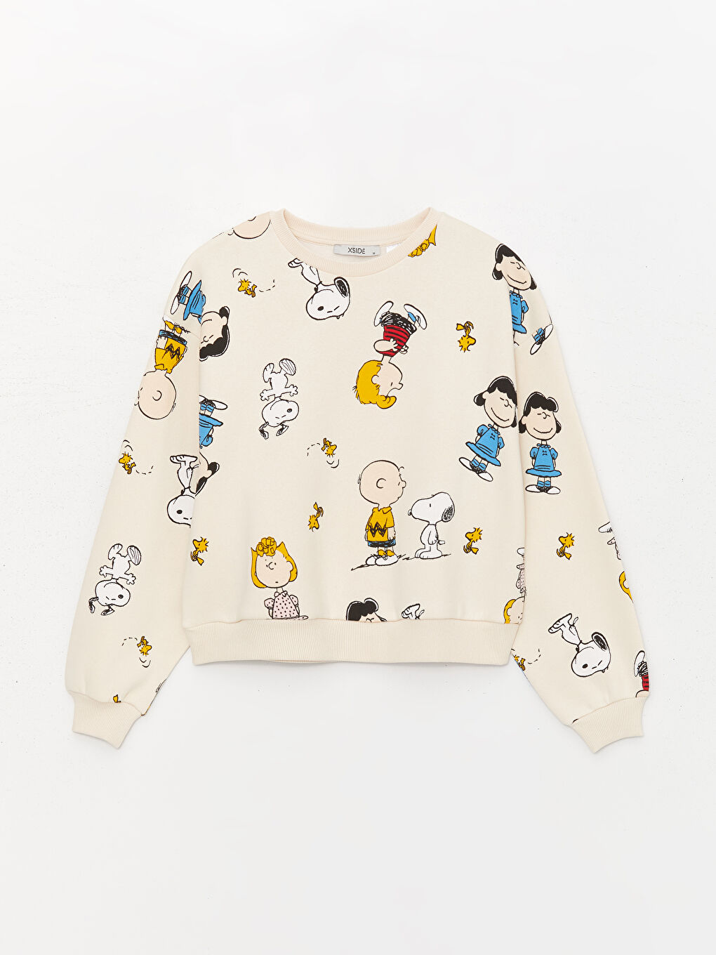 XSIDE Açık Bej Bisiklet Yaka Snoopy Baskılı Kadın Kalın Sweatshirt - 5