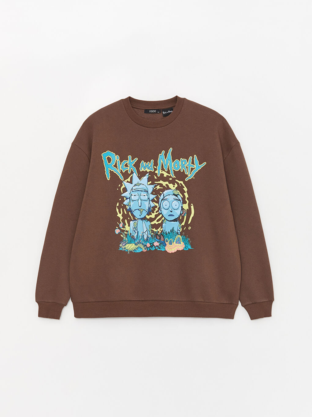 XSIDE Kahverengi Bisiklet Yaka Rick and Morty Baskılı Uzun Kollu Oversize Kadın Sweatshirt - 5