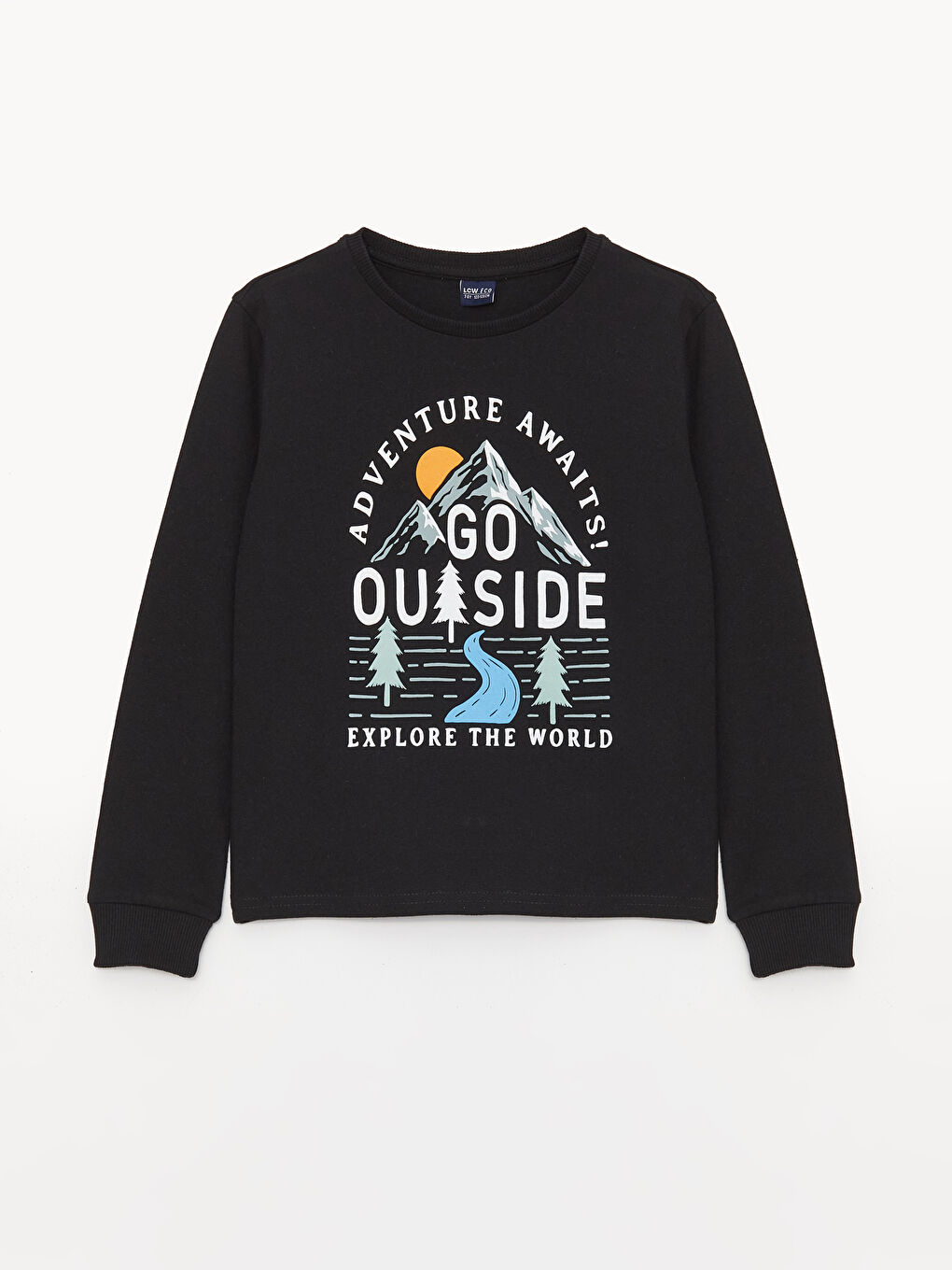 Siyah Bisiklet Yaka Baskılı Uzun Kollu Erkek Çocuk Tişört-2