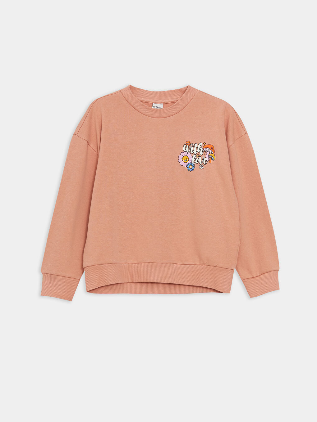 LCW Kids Pembe Bisiklet Yaka Baskılı Uzun Kollu Kız Çocuk Sweatshirt ve Eşofman Altı - 1